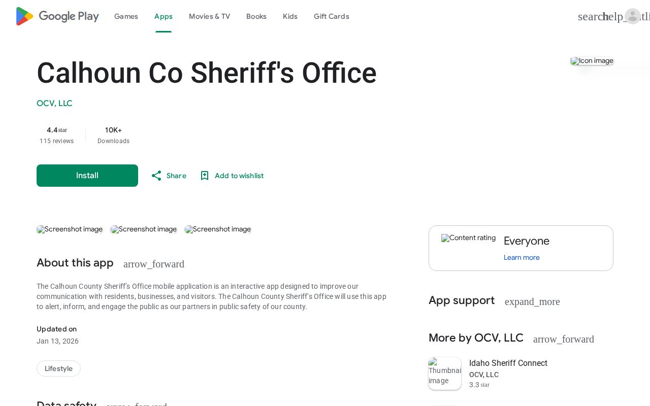 Official Calhoun County Sheriff mobile app listing for custody information
