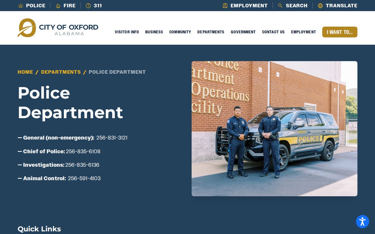Oxford Police Department gateway for Oxford arrest records in Calhoun County